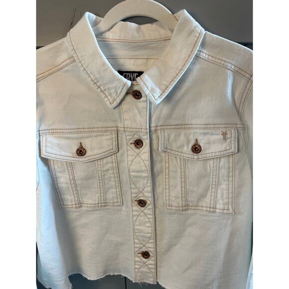 Frye Women's Cropped Raw Hem Denim Jacket in Size L NEW - Picture 5 of 10